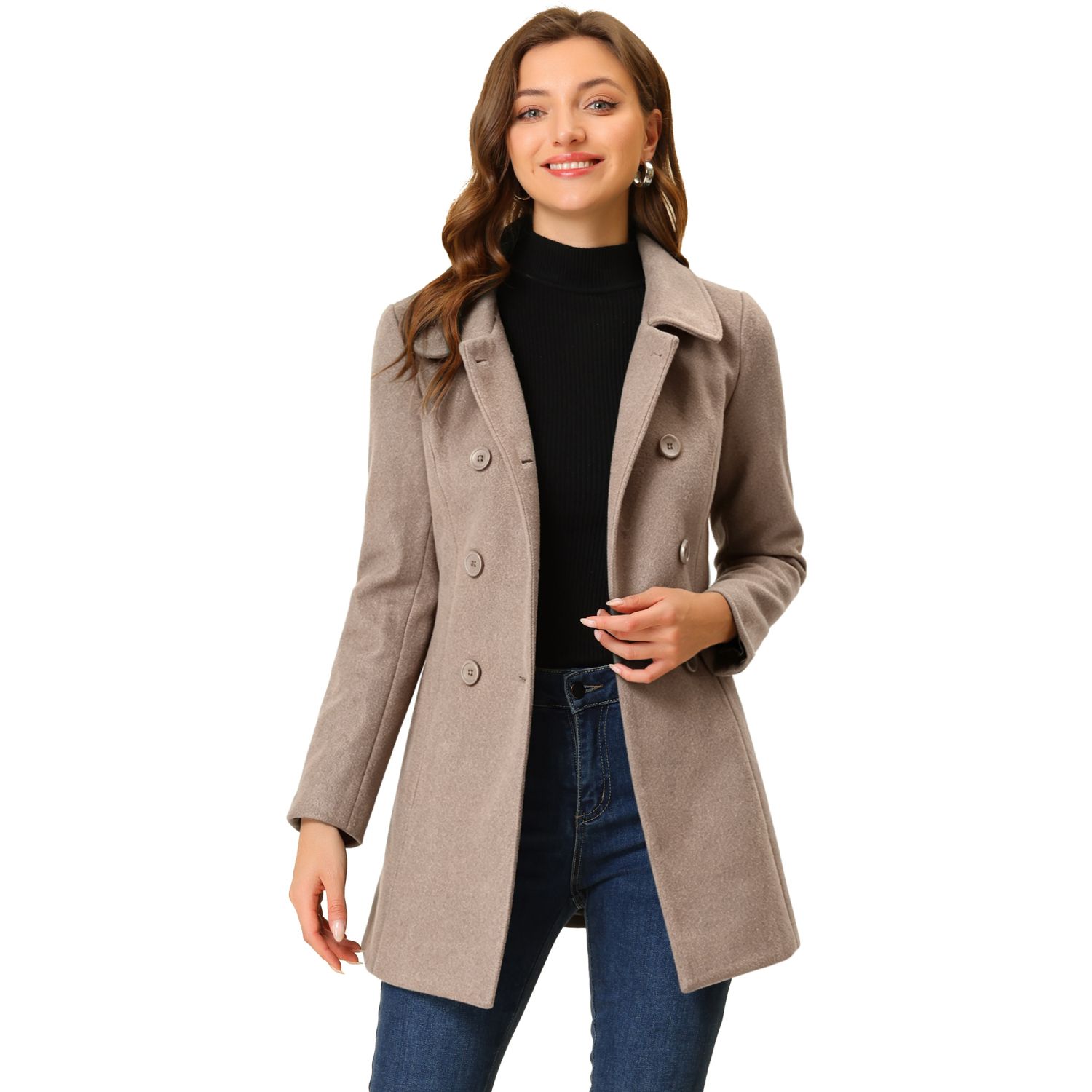 Women's Peter Pan Collar Double Breasted Long Sleeve Winter Coat