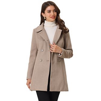 Women's Peter Pan Collar Double Breasted Long Sleeve Winter Coat