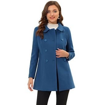 Women's Peter Pan Collar Double Breasted Long Sleeve Winter Coat