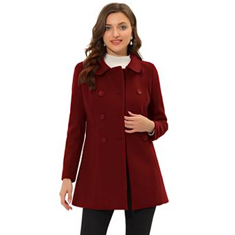 Women's Peter Pan Collar Double Breasted Long Sleeve Winter Coat