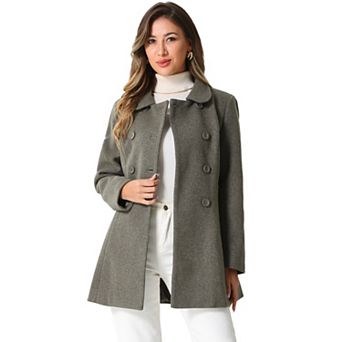 Women's Peter Pan Collar Double Breasted Long Sleeve Winter Coat