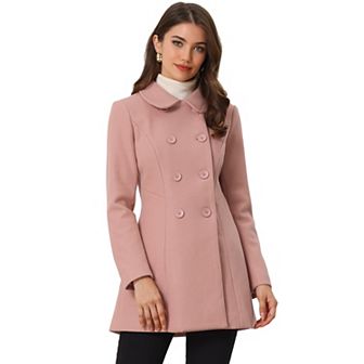 Women's Peter Pan Collar Double Breasted Long Sleeve Winter Coat