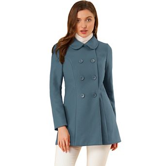 Women's Peter Pan Collar Double Breasted Long Sleeve Winter Coat