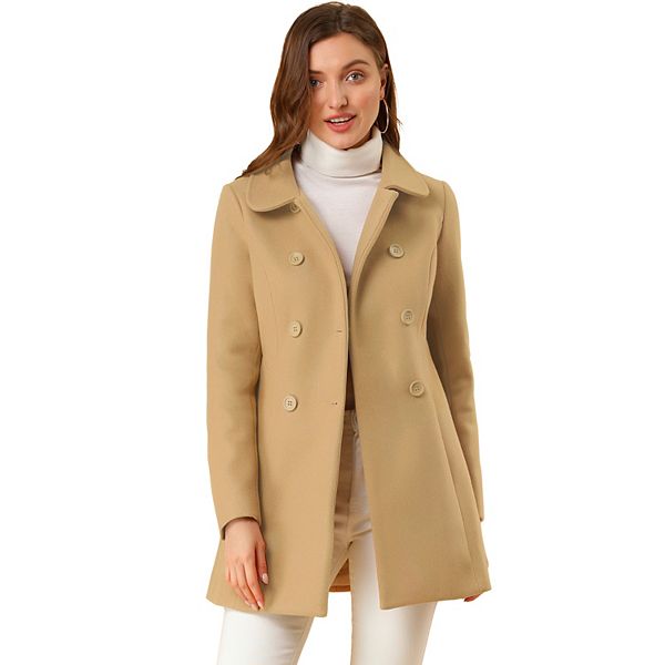 Women's Peter Pan Collar Double Breasted Long Sleeve Winter Coat
