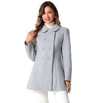 Women's Peter Pan Collar Double Breasted Long Sleeve Winter Coat