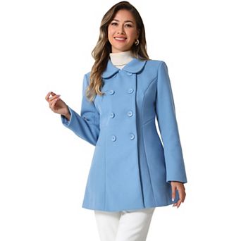 Women's Peter Pan Collar Double Breasted Long Sleeve Winter Coat