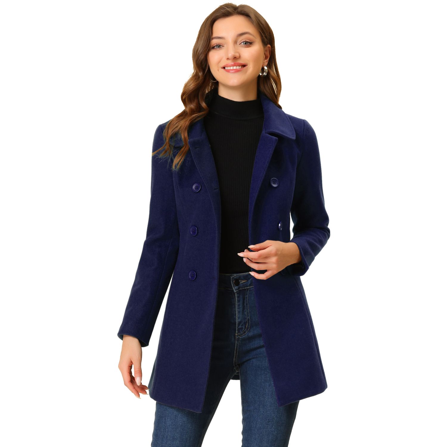 Women's Peter Pan Collar Double Breasted Long Sleeve Winter Coat