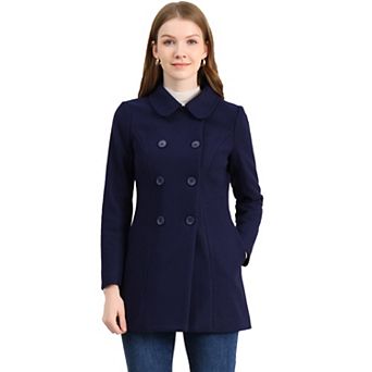 Women's Peter Pan Collar Double Breasted Long Sleeve Winter Coat