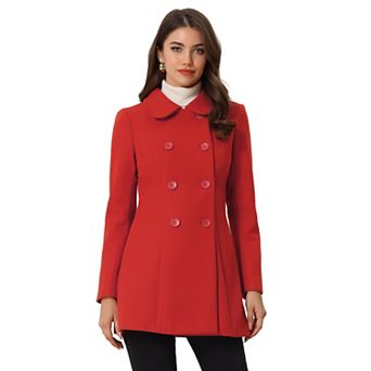 Women's Peter Pan Collar Double Breasted Long Sleeve Winter Coat