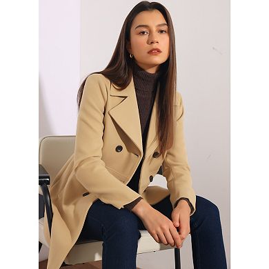 Women's Notched Lapel Long Sleeves Double Breasted Mid-Lentgh Overcoat