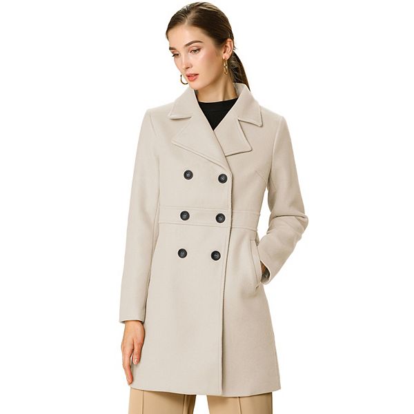 Women's Notched Lapel Long Sleeves Double Breasted MidLentgh Overcoat