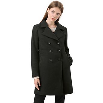 Women's Notched Lapel Long Sleeves Double Breasted Mid-Lentgh Overcoat