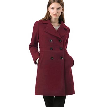 Women's Notched Lapel Long Sleeves Double Breasted Mid-Lentgh Overcoat