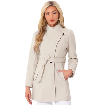 Women's Stand Collar Tie Waist Winter Classic Long Trenchcoat