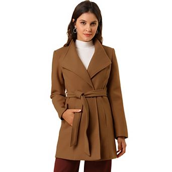 Women's Stand Collar Tie Waist Winter Classic Long Trenchcoat