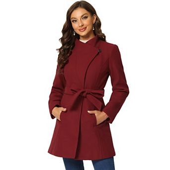 Women's Stand Collar Tie Waist Winter Classic Long Trenchcoat