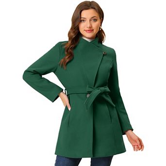 Women's Stand Collar Tie Waist Winter Classic Long Trenchcoat