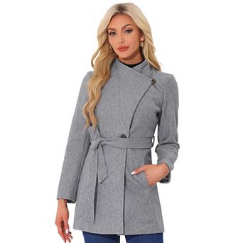 Women's Stand Collar Tie Waist Winter Classic Long Trenchcoat