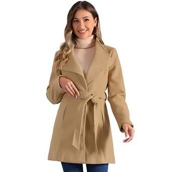 Women's Stand Collar Tie Waist Winter Classic Long Trenchcoat