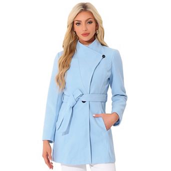 Women's Stand Collar Tie Waist Winter Classic Long Trenchcoat