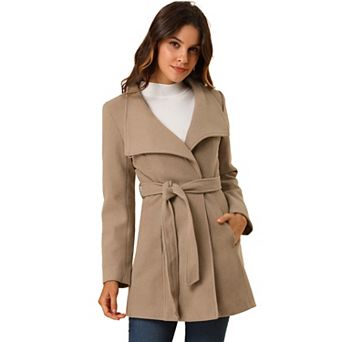 Women's Stand Collar Tie Waist Winter Classic Long Trenchcoat
