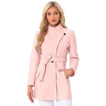 Women's Stand Collar Tie Waist Winter Classic Long Trenchcoat