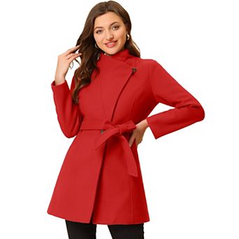 Women's Stand Collar Tie Waist Winter Classic Long Trenchcoat