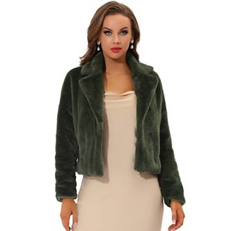 Women's Cropped Jacket Notch Lapel Faux Fur Fluffy Coat