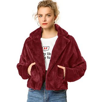 Women's Cropped Jacket Notch Lapel Faux Fur Fluffy Coat
