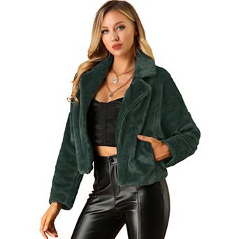 Women's Cropped Jacket Notch Lapel Faux Fur Fluffy Coat