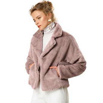 Women's Cropped Jacket Notch Lapel Faux Fur Fluffy Coat