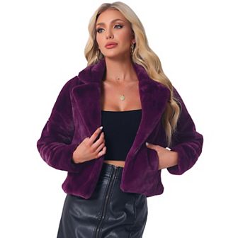 Women's Cropped Jacket Notch Lapel Faux Fur Fluffy Coat
