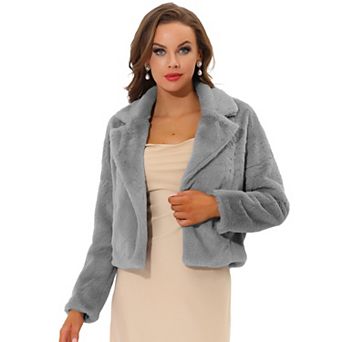 Women's Cropped Jacket Notch Lapel Faux Fur Fluffy Coat