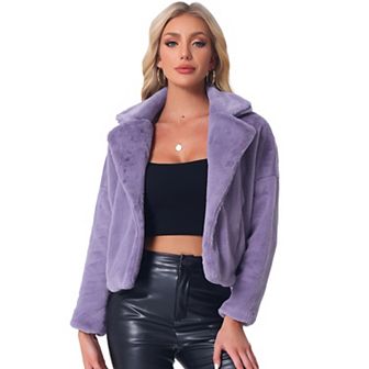 Women's Cropped Jacket Notch Lapel Faux Fur Fluffy Coat