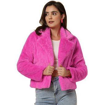 Women's Cropped Jacket Notch Lapel Faux Fur Fluffy Coat