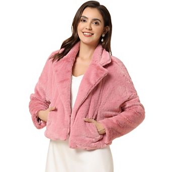 Women's Cropped Jacket Notch Lapel Faux Fur Fluffy Coat