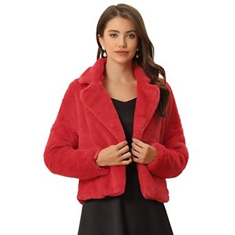 Women's Cropped Jacket Notch Lapel Faux Fur Fluffy Coat