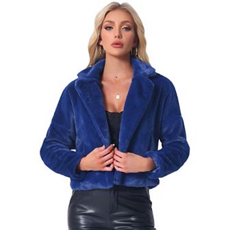 Women's Cropped Jacket Notch Lapel Faux Fur Fluffy Coat