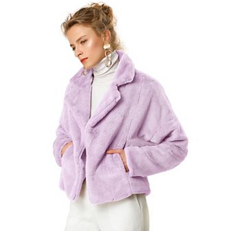 Women's Cropped Jacket Notch Lapel Faux Fur Fluffy Coat