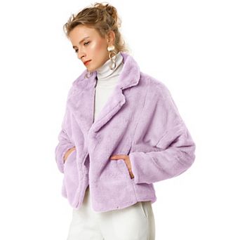 Women's Cropped Jacket Notch Lapel Faux Fur Fluffy Coat
