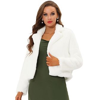 Women's Cropped Jacket Notch Lapel Faux Fur Fluffy Coat