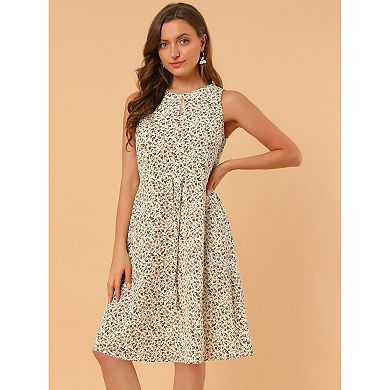 Women's Split Neck Dots Print Sleeveless Casual Dress