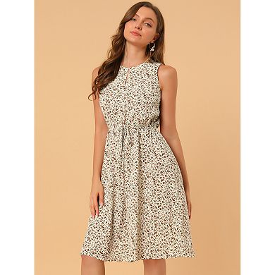 Women's Split Neck Dots Print Sleeveless Casual Dress