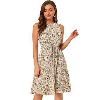 Women's Split Neck Dots Print Sleeveless Casual Dress
