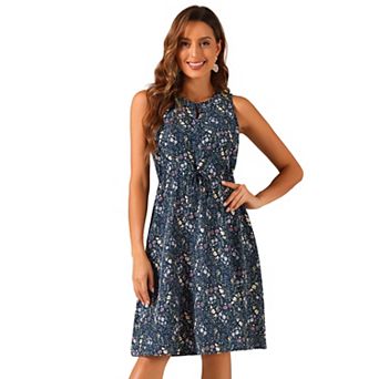 Women's Split Neck Dots Print Sleeveless Casual Dress