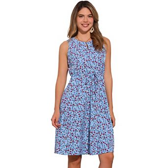 Women's Split Neck Dots Print Sleeveless Casual Dress