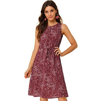 Women's Split Neck Dots Print Sleeveless Casual Dress