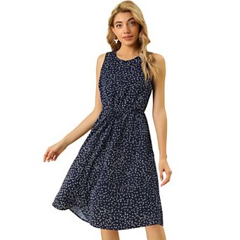 Women's Split Neck Dots Print Sleeveless Casual Dress