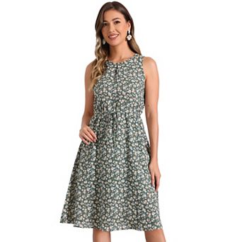 Women's Split Neck Dots Print Sleeveless Casual Dress