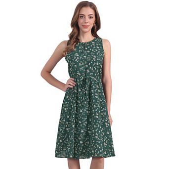 Women's Split Neck Dots Print Sleeveless Casual Dress